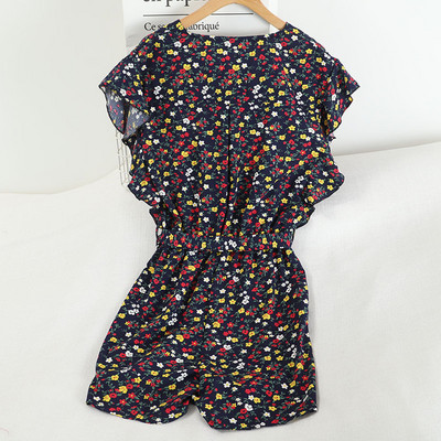 Γυναικεία κοντή ολόσωμη φόρμα με λουλουδάτο μοτίβο και ελαστική μέση