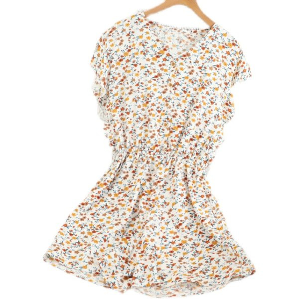 Γυναικεία κοντή ολόσωμη φόρμα με λουλουδάτο μοτίβο και ελαστική μέση