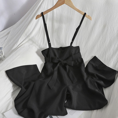 Salopeta lunga de dama cu panglica si bretele subtiri