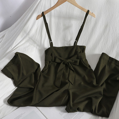 Salopeta lunga de dama cu panglica si bretele subtiri