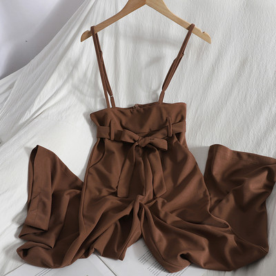 Salopeta lunga de dama cu panglica si bretele subtiri