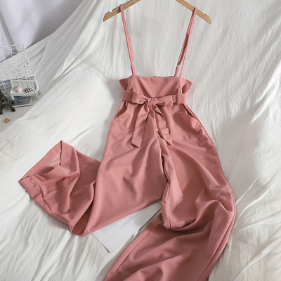 Salopeta lunga de dama cu panglica si bretele subtiri