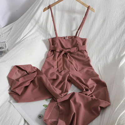 Salopeta lunga de dama cu panglica si bretele subtiri