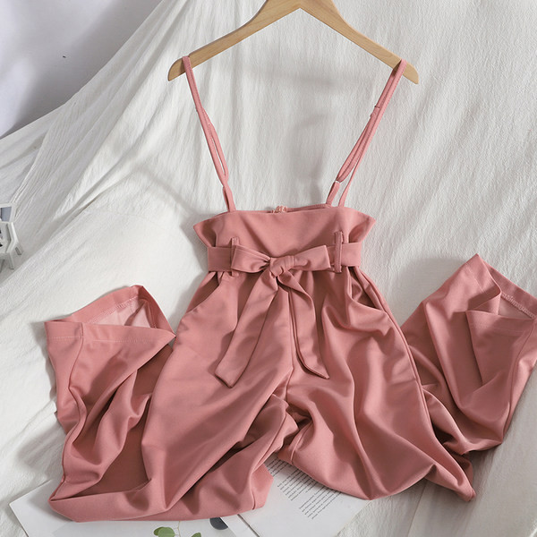 Salopeta lunga de dama cu panglica si bretele subtiri