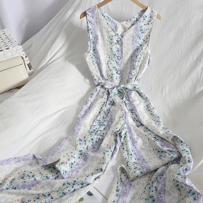 Μακρύ γυναικεία ολόσωμη φόρμα με λουλουδάτο μοτίβο και κουμπιά