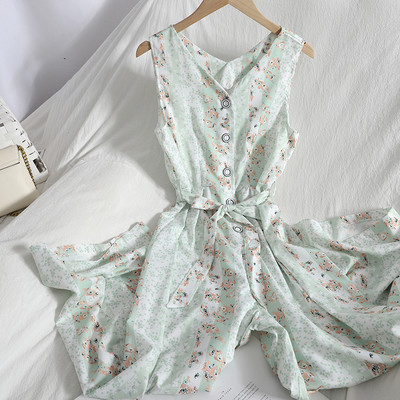 Μακρύ γυναικεία ολόσωμη φόρμα με λουλουδάτο μοτίβο και κουμπιά