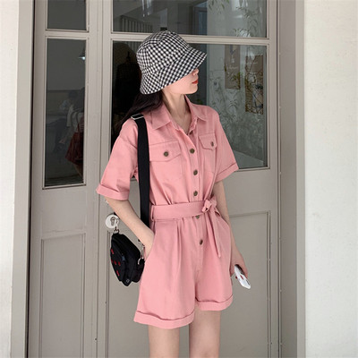 Salopeta scurta de dama cu nasturi si centura in talie