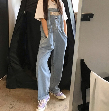 Γυναικείες ολόσωμες φόρμες τζιν με τσέπες σε μπλέ χρώμα