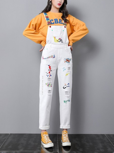 Salopeta casual dama cu bretele colorate si broderie