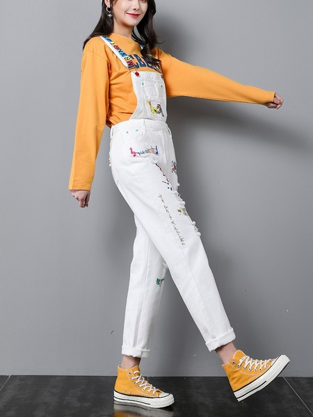 Salopeta casual dama cu bretele colorate si broderie