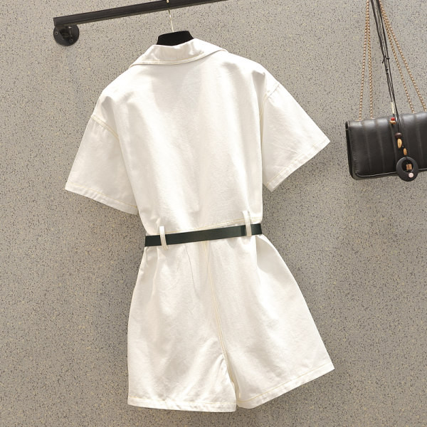 Γυναικεία κοντή ολόσωμη  φόρμα με φερμουάρ και ζώνη  στη μέσης