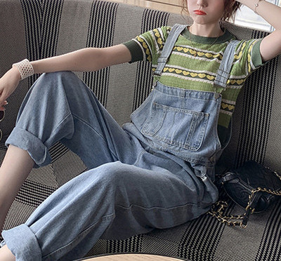 Salopeta casual de dama din denim de culoare albastra