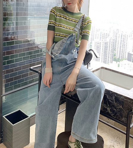 Salopeta casual de dama din denim de culoare albastra