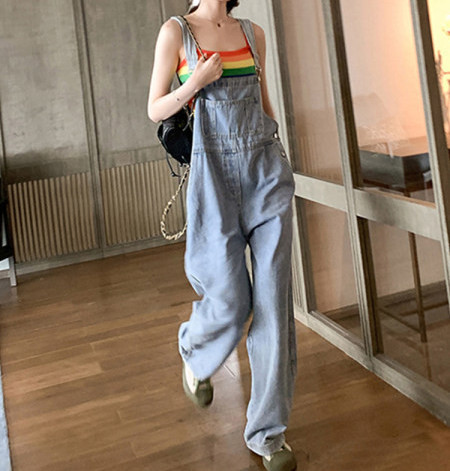 Salopeta casual de dama din denim de culoare albastra