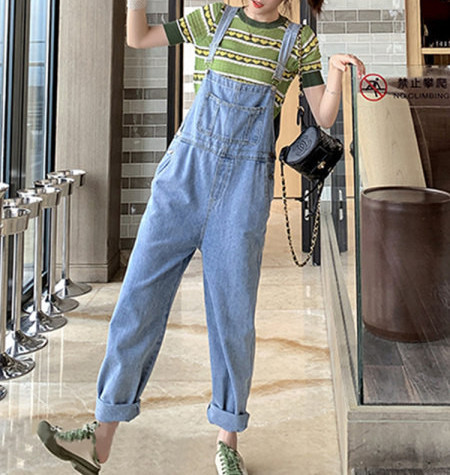 Salopeta casual de dama din denim de culoare albastra