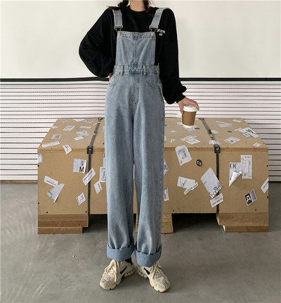 Salopeta de dama din denim cu bretele si buzunare