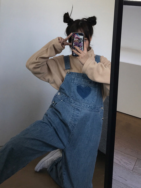 Salopeta dama casual din denim - model larg cu buzunar