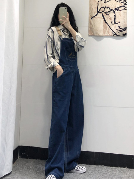 Γυναικείες ολόωμες φόρμες τζιν με τσέπες και τιραντάκια