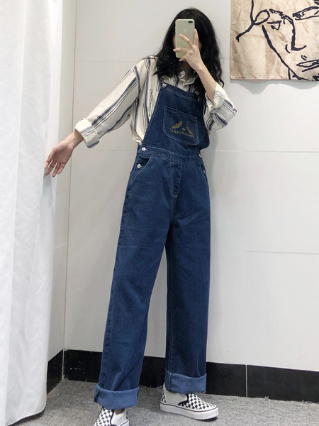 Γυναικείες ολόωμες φόρμες τζιν με τσέπες και τιραντάκια