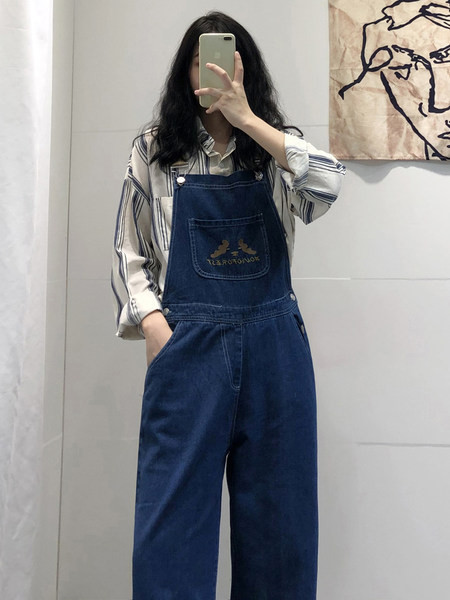 Γυναικείες ολόωμες φόρμες τζιν με τσέπες και τιραντάκια