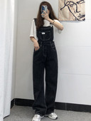 Salopetă casual de damă cu buzunare în albastru și negru