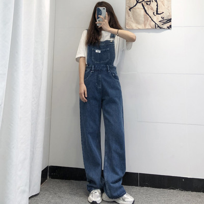 Salopetă casual de damă cu buzunare în albastru și negru