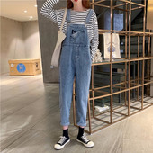 Salopeta de dama din denim albastru cu litera brodata