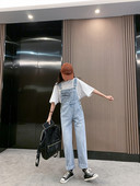 Salopeta de dama model nou din denim cu buzunar albastru