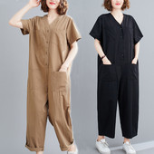 Γυναικεία μοντέρνα μονόχρωμη  ολόσωμη φόρμα με κοντά μανίκια και τσέπες