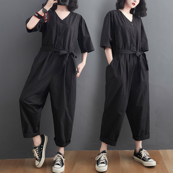 Salopeta de dama cu cravate si maneci scurte