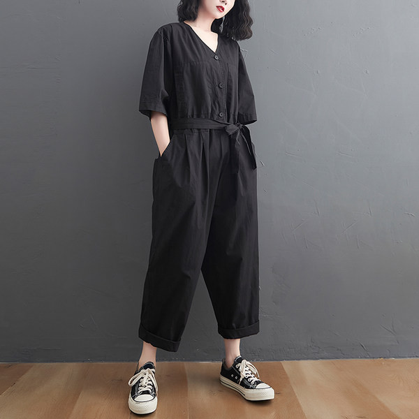 Salopeta de dama cu cravate si maneci scurte