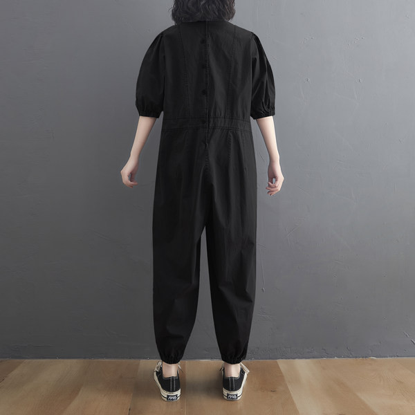 Γυναικεία μονόχρωμη ολόσωμη φόρμ σε μαύρο χρώμα