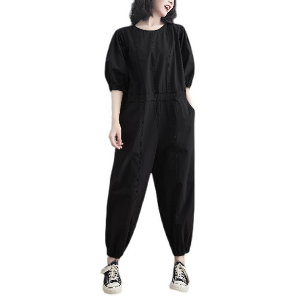 Γυναικεία μονόχρωμη ολόσωμη φόρμ σε μαύρο χρώμα