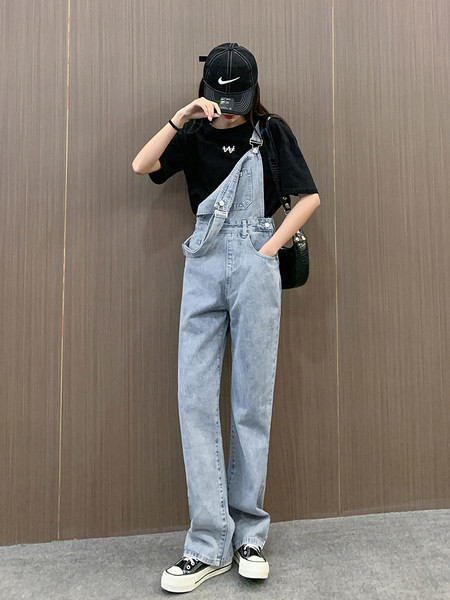 Salopetă lungă de denim de damă model nou de culoare albastră