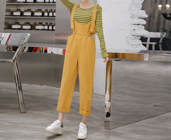 Model nou de salopete de damă colorate cu legături în talie