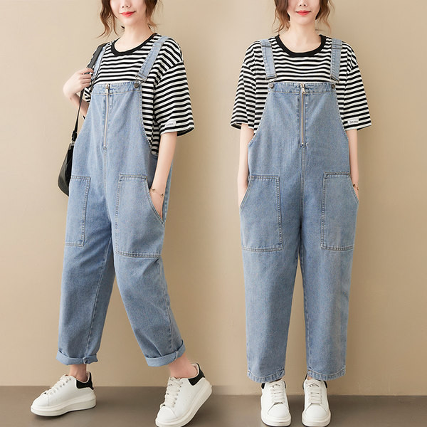 Salopeta de dama din denim cu fermoar si buzunare