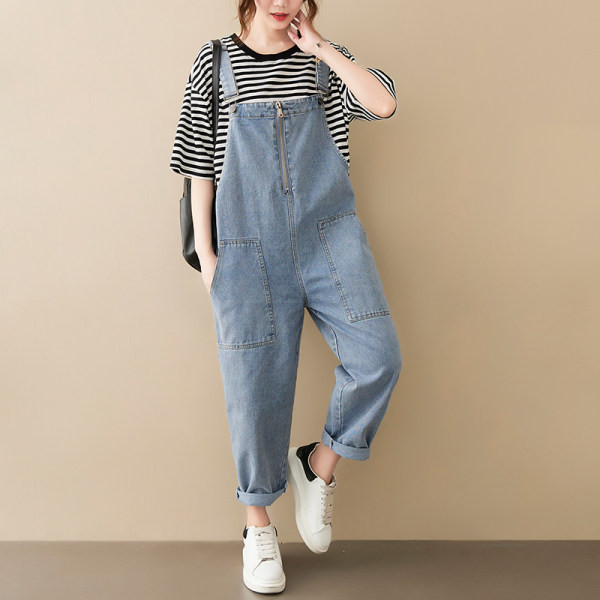 Salopeta de dama din denim cu fermoar si buzunare