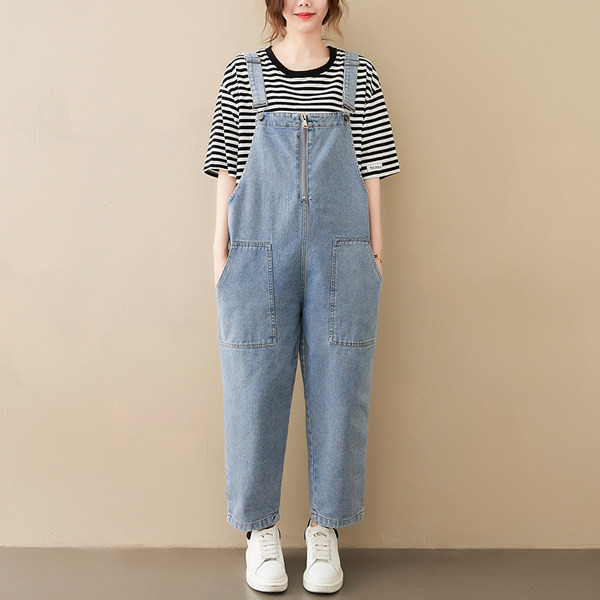 Salopeta de dama din denim cu fermoar si buzunare