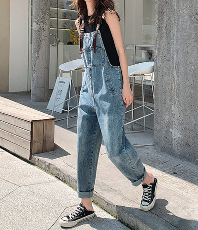 Γυναικείες ολόσωμες φόρμες  τζιν σε μλε χρώμα