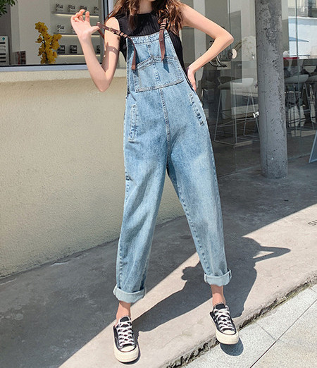 Γυναικείες ολόσωμες φόρμες  τζιν σε μλε χρώμα