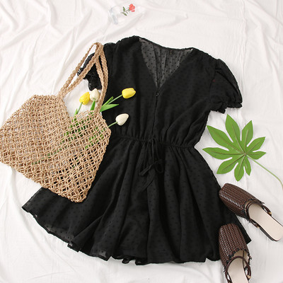 Salopetă scurtă casual de damă, cu legături în talie