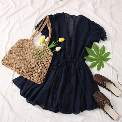 Salopetă scurtă casual de damă, cu legături în talie