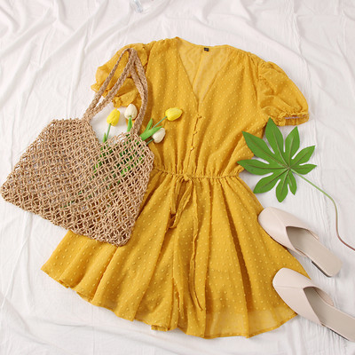 Salopetă scurtă casual de damă, cu legături în talie