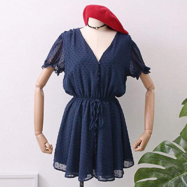 Salopetă scurtă casual de damă, cu legături în talie