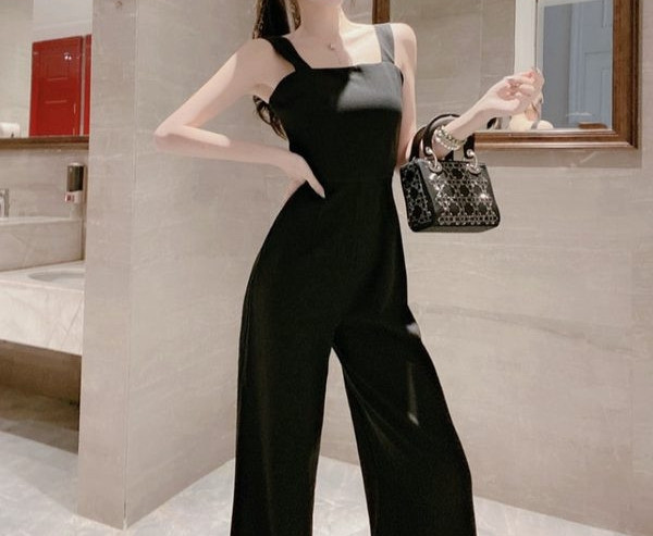 Γυναικεία casual μαύρη φόρμα με τιραντάκια