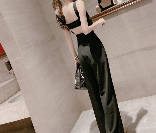 Γυναικεία casual μαύρη φόρμα με τιραντάκια