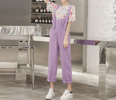 Salopetă elegantă de damă cu bretele model simplu și legături în talie