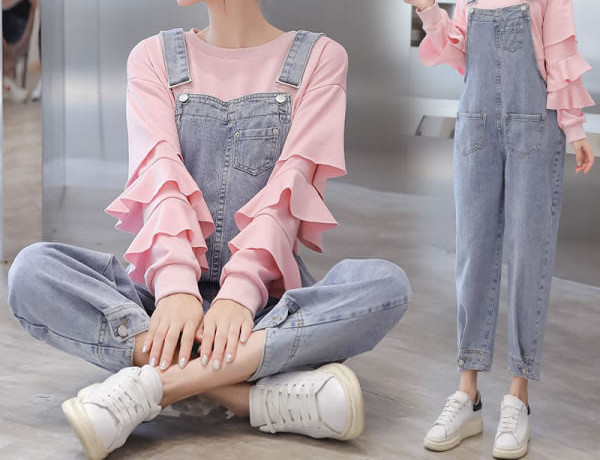 Γυναικείο σετ φόρμα και μπλούζα με βολάν