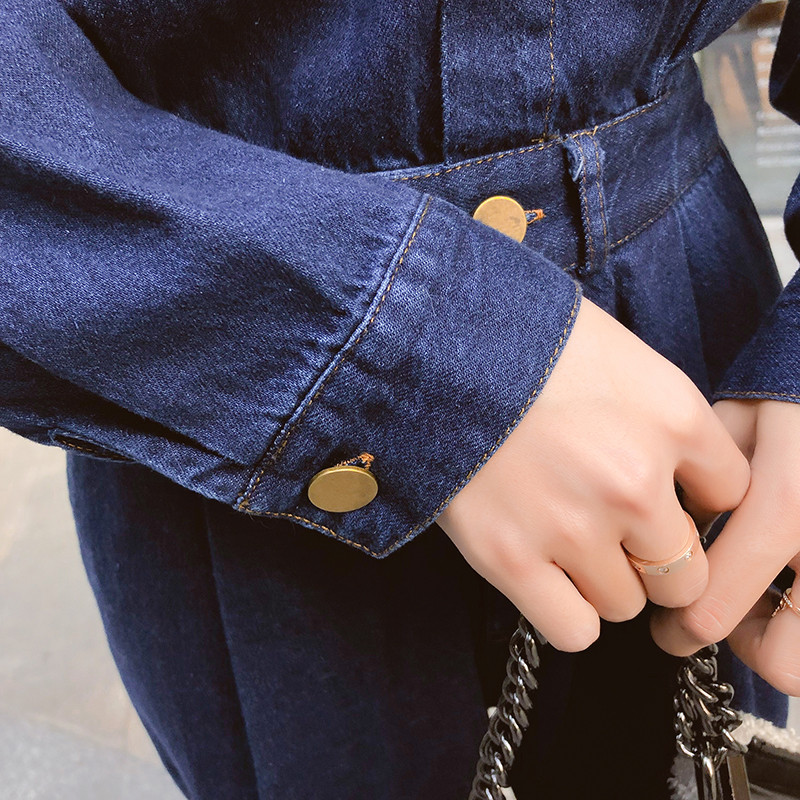 Salopetă lungă de damă din denim în albastru