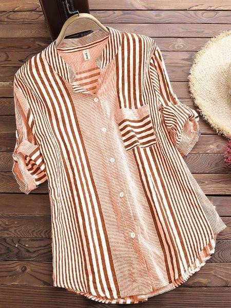 Дамска свободна риза на райе с копчета